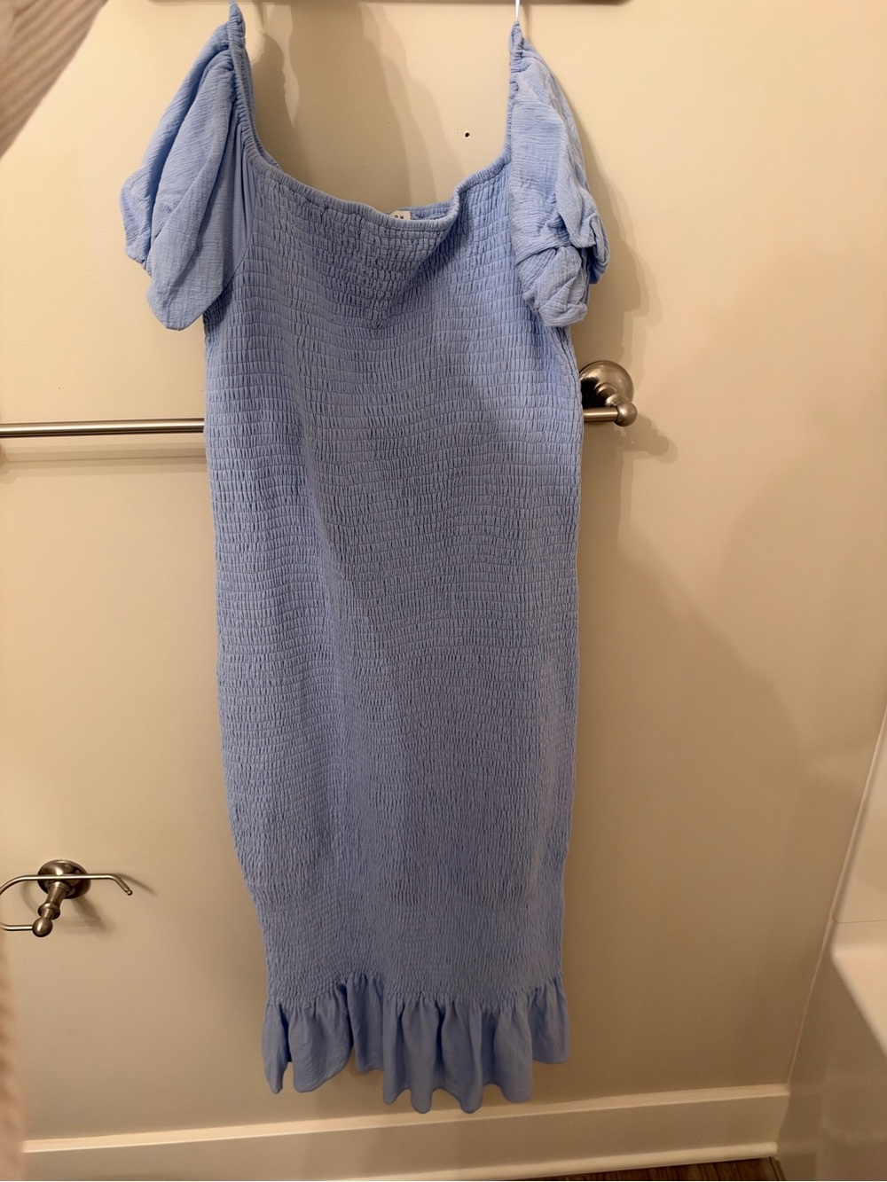 Baltic Born Light Blue Smocked Midi Dress with Ruffle Hem